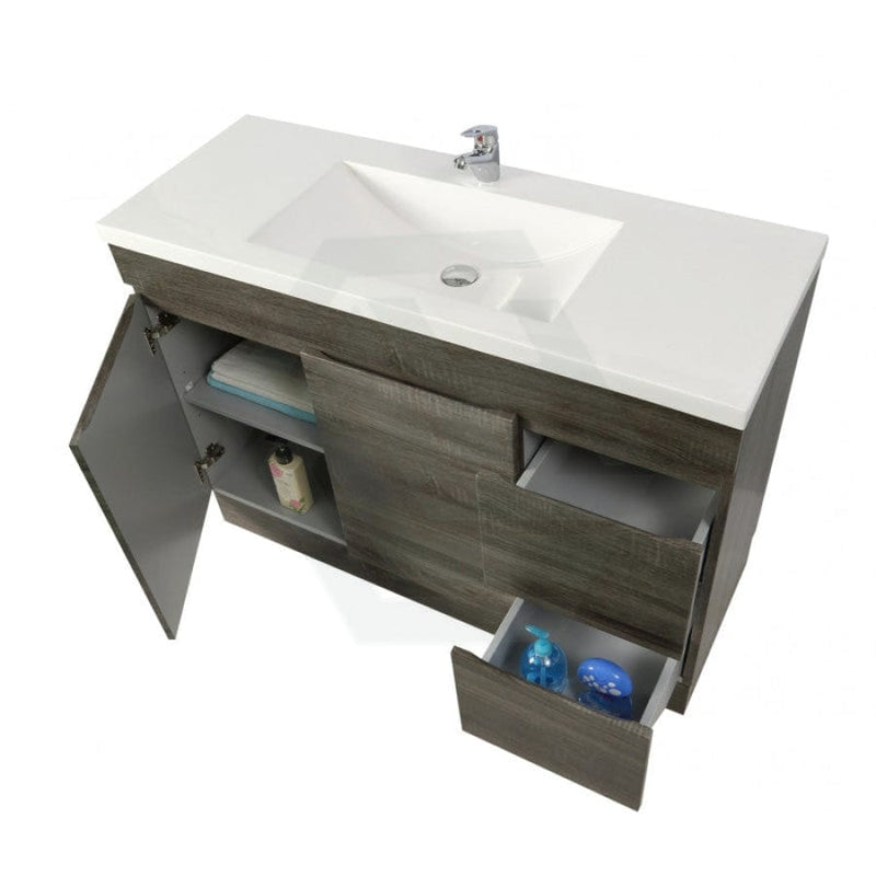 600-1500Mm Berge Freestanding Vanity With Kickboard Dark Grey Wood Grain Pvc Filmed Cabinet Only &