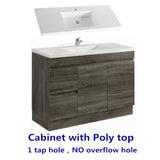 600-1500Mm Berge Freestanding Vanity With Kickboard Dark Grey Wood Grain Pvc Filmed Cabinet Only &