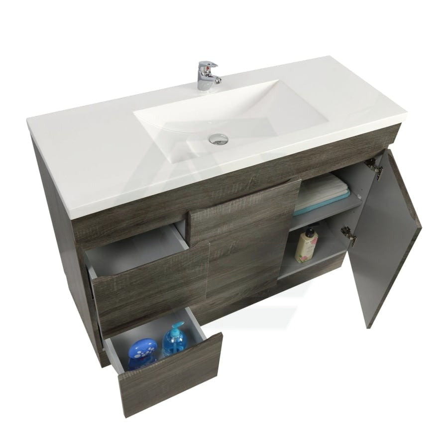 600-1500Mm Berge Freestanding Vanity With Kickboard Dark Grey Wood Grain Pvc Filmed Cabinet Only &