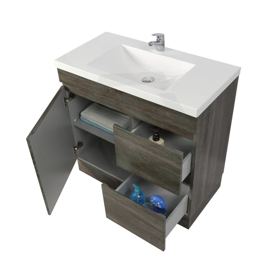 600-1500Mm Berge Freestanding Vanity With Kickboard Dark Grey Wood Grain Pvc Filmed Cabinet Only &