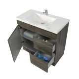 600-1500Mm Berge Freestanding Vanity With Kickboard Dark Grey Wood Grain Pvc Filmed Cabinet Only &