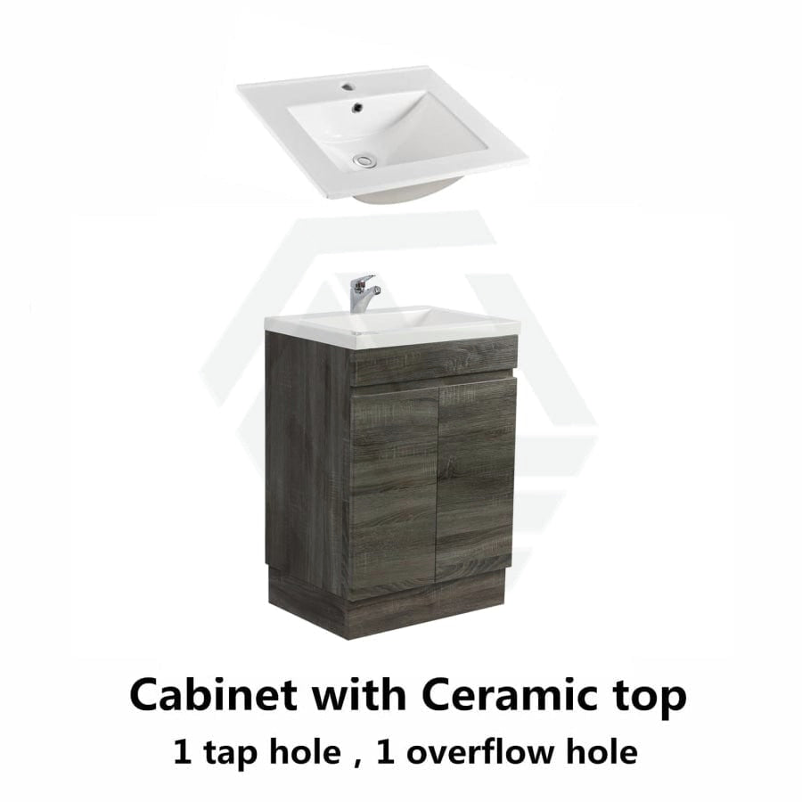 600-1500Mm Berge Freestanding Vanity With Kickboard Dark Grey Wood Grain Pvc Filmed Cabinet Only &