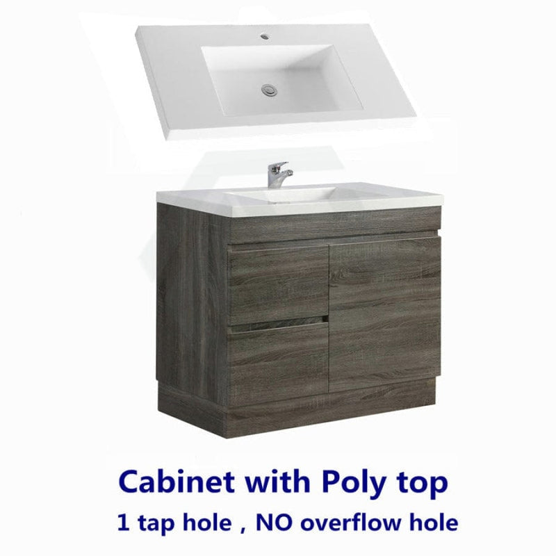 600-1500Mm Berge Freestanding Vanity With Kickboard Dark Grey Wood Grain Pvc Filmed Cabinet Only &