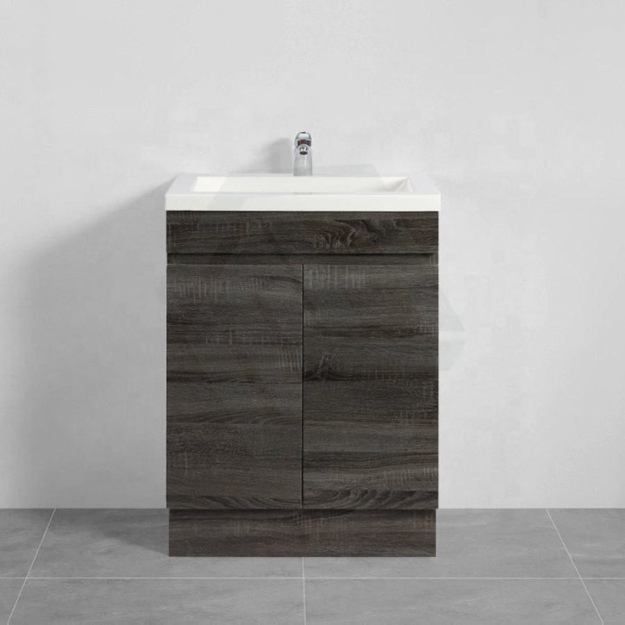 600-1500Mm Berge Freestanding Vanity With Kickboard Dark Grey Wood Grain Pvc Filmed Cabinet Only &