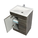 600-1500Mm Berge Freestanding Vanity With Kickboard Dark Grey Wood Grain Pvc Filmed Cabinet Only &