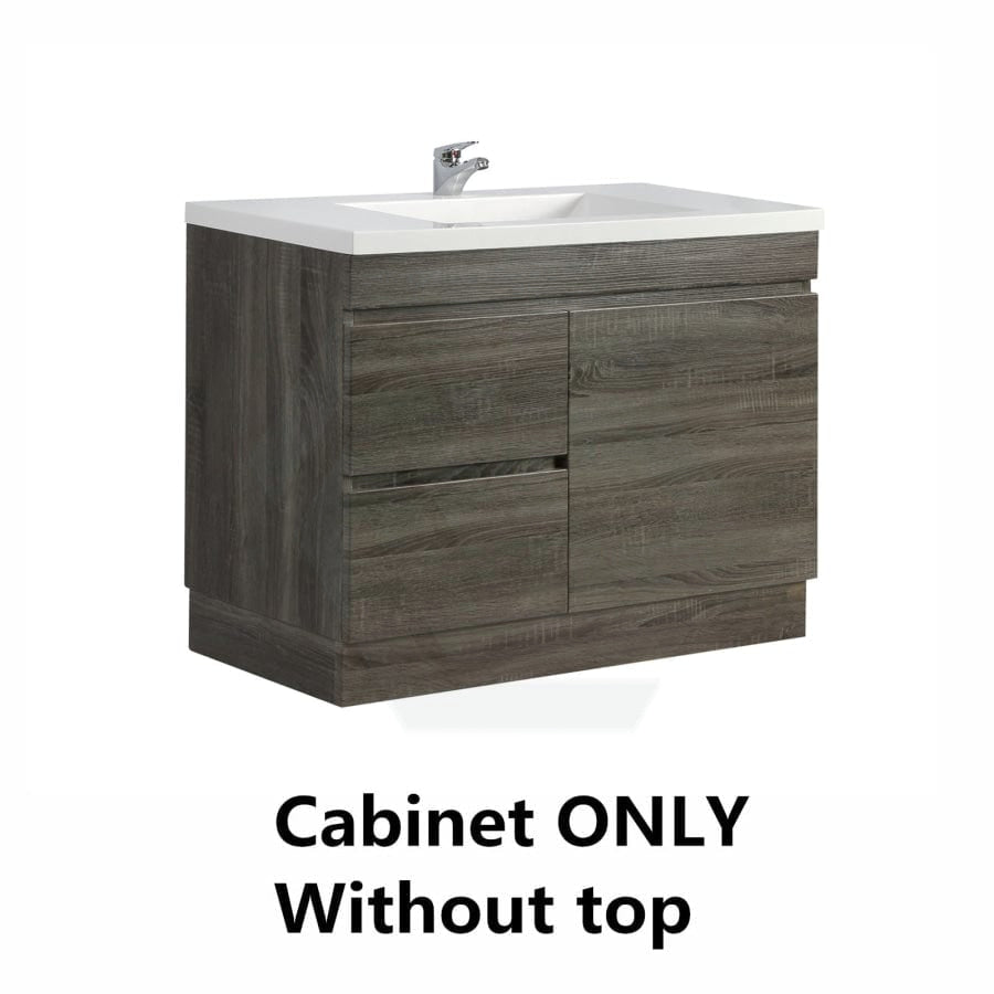 600-1500Mm Berge Freestanding Vanity With Kickboard Dark Grey Wood Grain Pvc Filmed Cabinet Only &