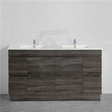 600-1500Mm Berge Freestanding Vanity With Kickboard Dark Grey Wood Grain Pvc Filmed Cabinet Only &