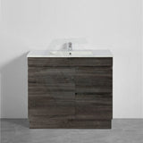 600-1500Mm Berge Freestanding Vanity With Kickboard Dark Grey Wood Grain Pvc Filmed Cabinet Only &