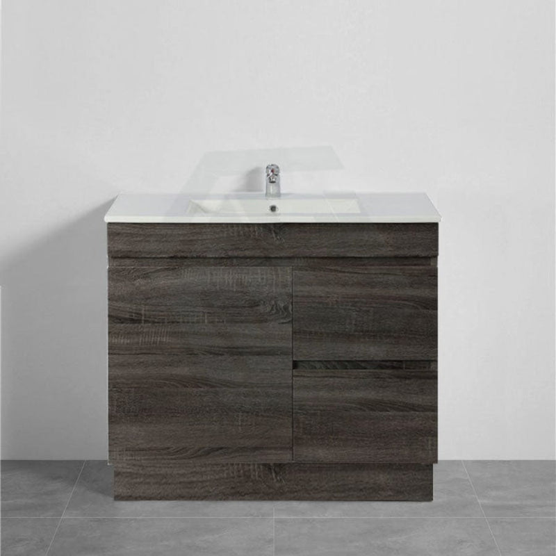 600-1500Mm Berge Freestanding Vanity With Kickboard Dark Grey Wood Grain Pvc Filmed Cabinet Only &