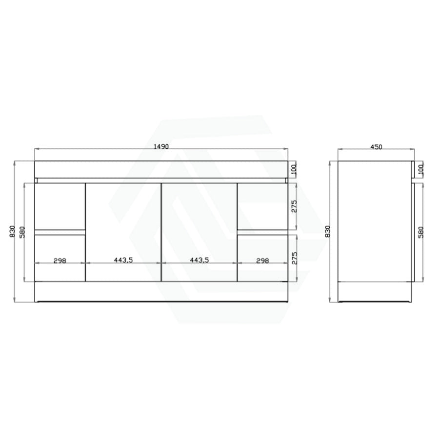 600-1500Mm Berge Freestanding Vanity With Kickboard Dark Grey Wood Grain Pvc Filmed Cabinet Only &