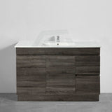 600-1500Mm Berge Freestanding Vanity With Kickboard Dark Grey Wood Grain Pvc Filmed Cabinet Only &