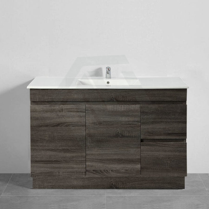 600-1500Mm Berge Freestanding Vanity With Kickboard Dark Grey Wood Grain Pvc Filmed Cabinet Only &