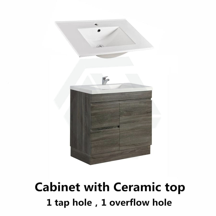 600-1500Mm Berge Freestanding Vanity With Kickboard Dark Grey Wood Grain Pvc Filmed Cabinet Only &