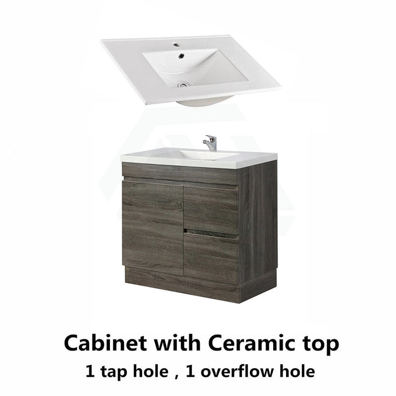 600-1500Mm Berge Freestanding Vanity With Kickboard Dark Grey Wood Grain Pvc Filmed Cabinet Only &