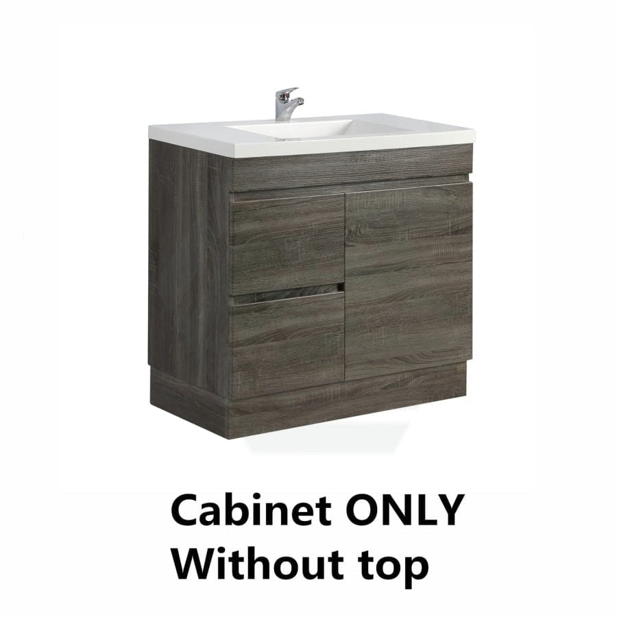 600-1500Mm Berge Freestanding Vanity With Kickboard Dark Grey Wood Grain Pvc Filmed Cabinet Only &