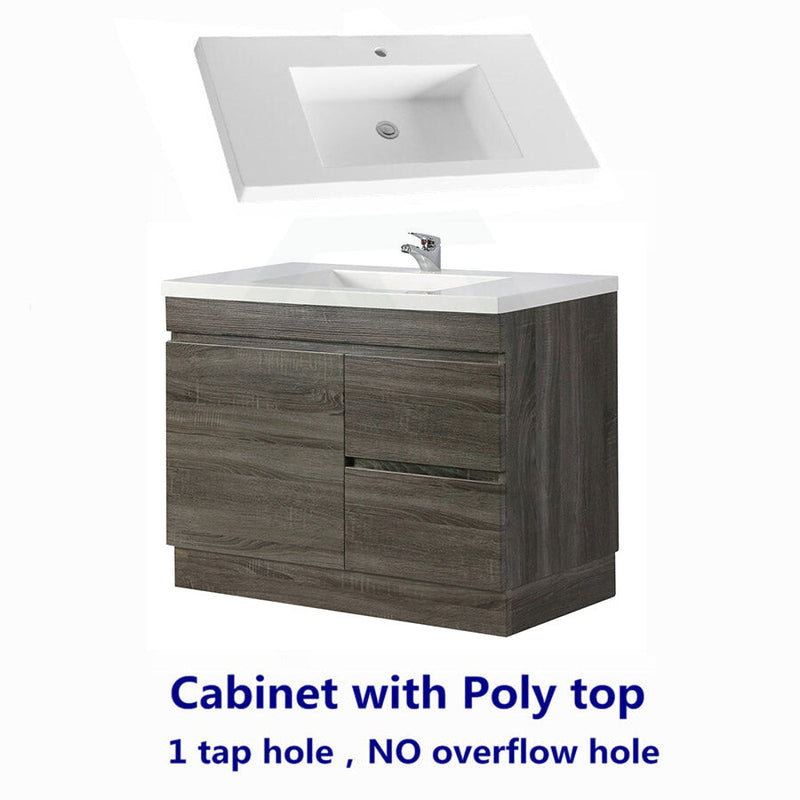 600-1500Mm Berge Freestanding Vanity With Kickboard Dark Grey Wood Grain Pvc Filmed Cabinet Only &