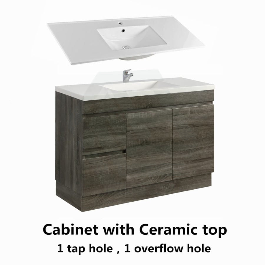 600-1500Mm Berge Freestanding Vanity With Kickboard Dark Grey Wood Grain Pvc Filmed Cabinet Only &