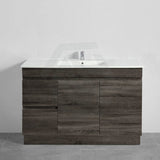 600-1500Mm Berge Freestanding Vanity With Kickboard Dark Grey Wood Grain Pvc Filmed Cabinet Only &