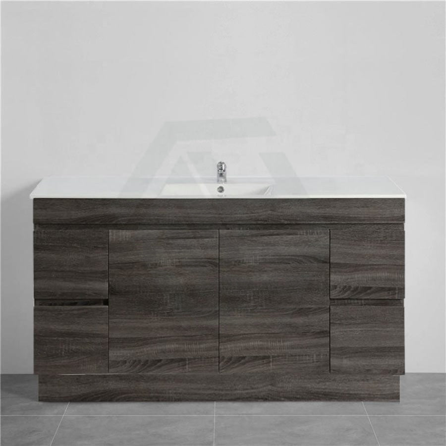 600-1500Mm Berge Freestanding Vanity With Kickboard Dark Grey Wood Grain Pvc Filmed Cabinet Only &