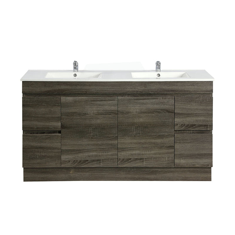 600-1500Mm Berge Freestanding Vanity With Kickboard Dark Grey Wood Grain Pvc Filmed Cabinet Only &