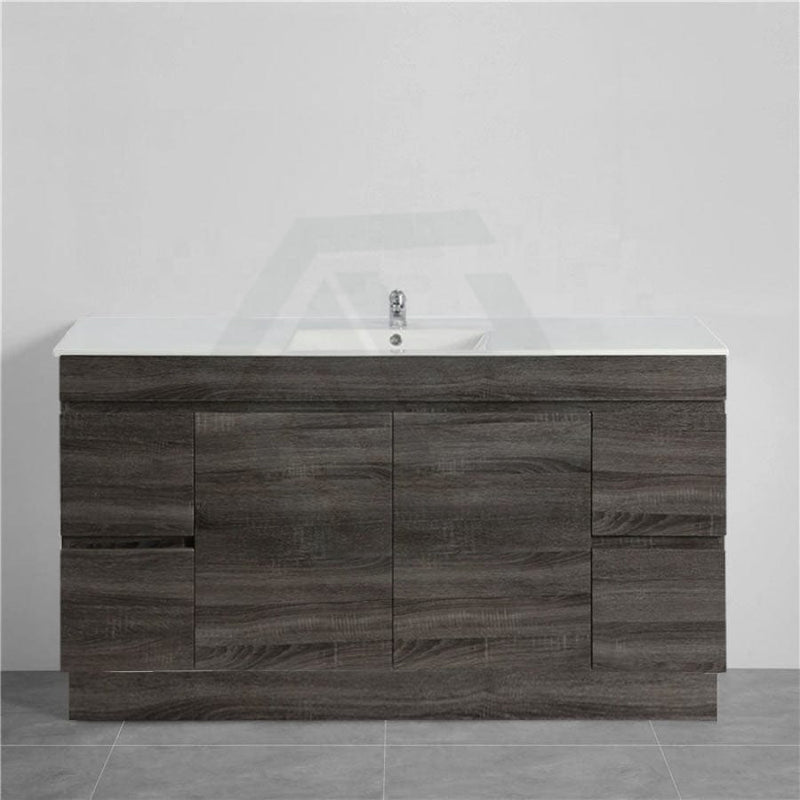 600-1500Mm Berge Freestanding Vanity With Kickboard Dark Grey Wood Grain Pvc Filmed Cabinet Only &