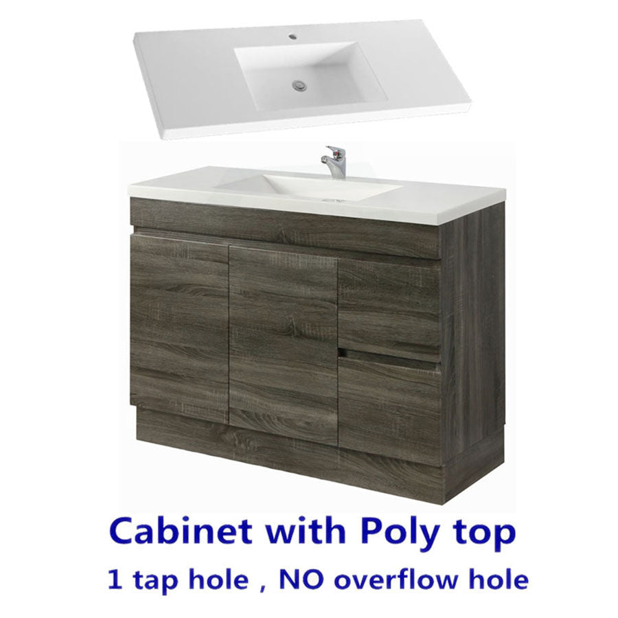 600-1500Mm Berge Freestanding Vanity With Kickboard Dark Grey Wood Grain Pvc Filmed Cabinet Only &