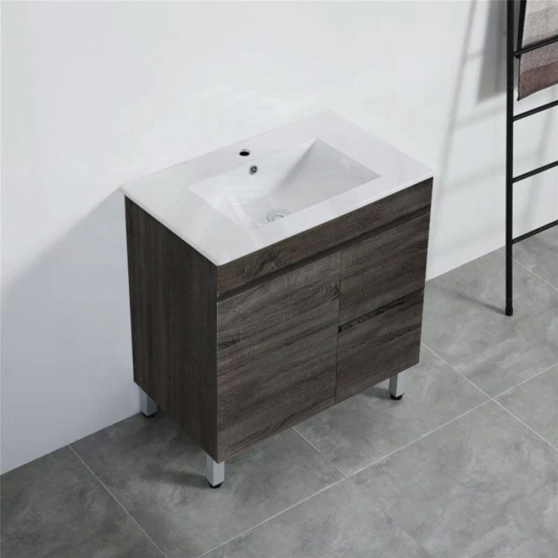 600-1500Mm Berge Freestanding Vanity With Legs Dark Grey Wood Grain Pvc Filmed Cabinet Only &