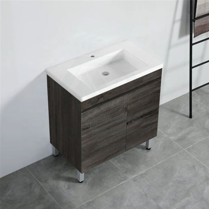 600-1500Mm Berge Freestanding Vanity With Legs Dark Grey Wood Grain Pvc Filmed Cabinet Only &