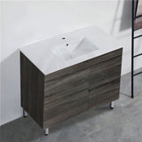 600-1500Mm Berge Freestanding Vanity With Legs Dark Grey Wood Grain Pvc Filmed Cabinet Only &