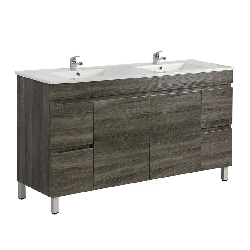 600-1500Mm Berge Freestanding Vanity With Legs Dark Grey Wood Grain Pvc Filmed Cabinet Only &