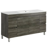 600-1500Mm Berge Freestanding Vanity With Legs Dark Grey Wood Grain Pvc Filmed Cabinet Only &