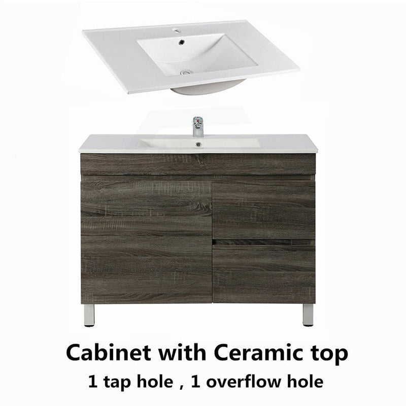 600-1500Mm Berge Freestanding Vanity With Legs Dark Grey Wood Grain Pvc Filmed Cabinet Only &