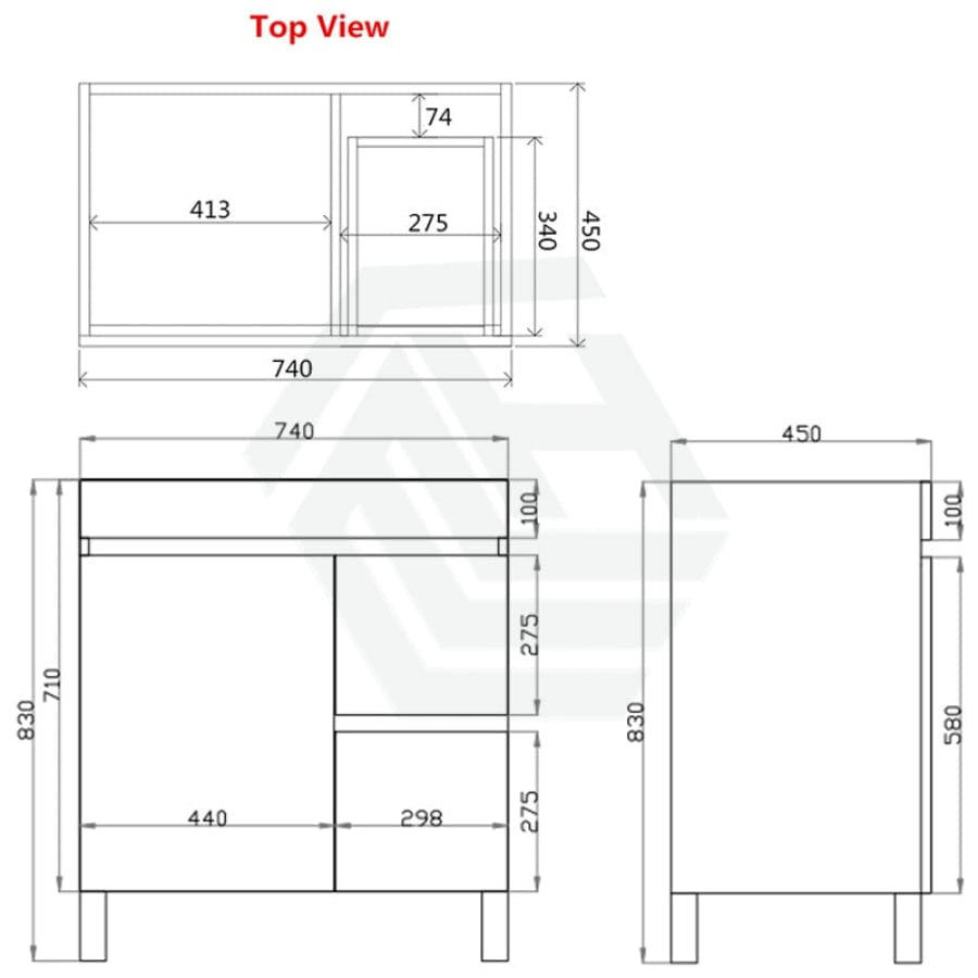 600-1500Mm Berge Freestanding Vanity With Legs Dark Grey Wood Grain Pvc Filmed Cabinet Only &