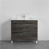 600-1500Mm Berge Freestanding Vanity With Legs Dark Grey Wood Grain Pvc Filmed Cabinet Only &