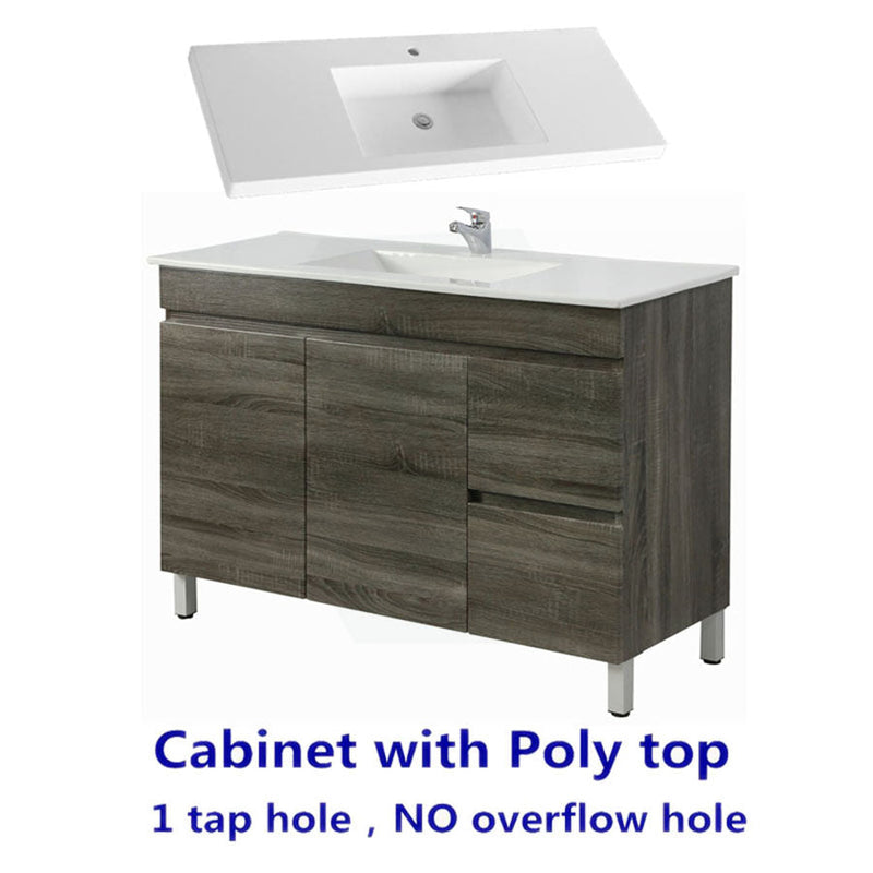 600-1500Mm Berge Freestanding Vanity With Legs Dark Grey Wood Grain Pvc Filmed Cabinet Only &