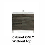 600-1500Mm Berge Freestanding Vanity With Legs Dark Grey Wood Grain Pvc Filmed Cabinet Only &