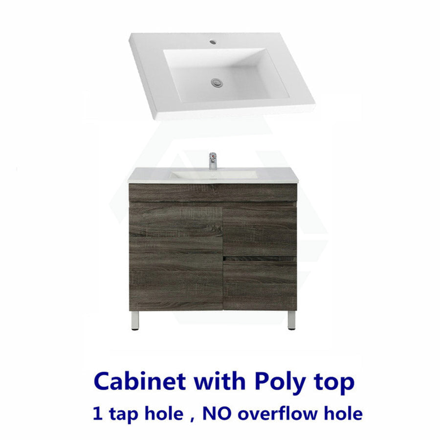 600-1500Mm Berge Freestanding Vanity With Legs Dark Grey Wood Grain Pvc Filmed Cabinet Only &