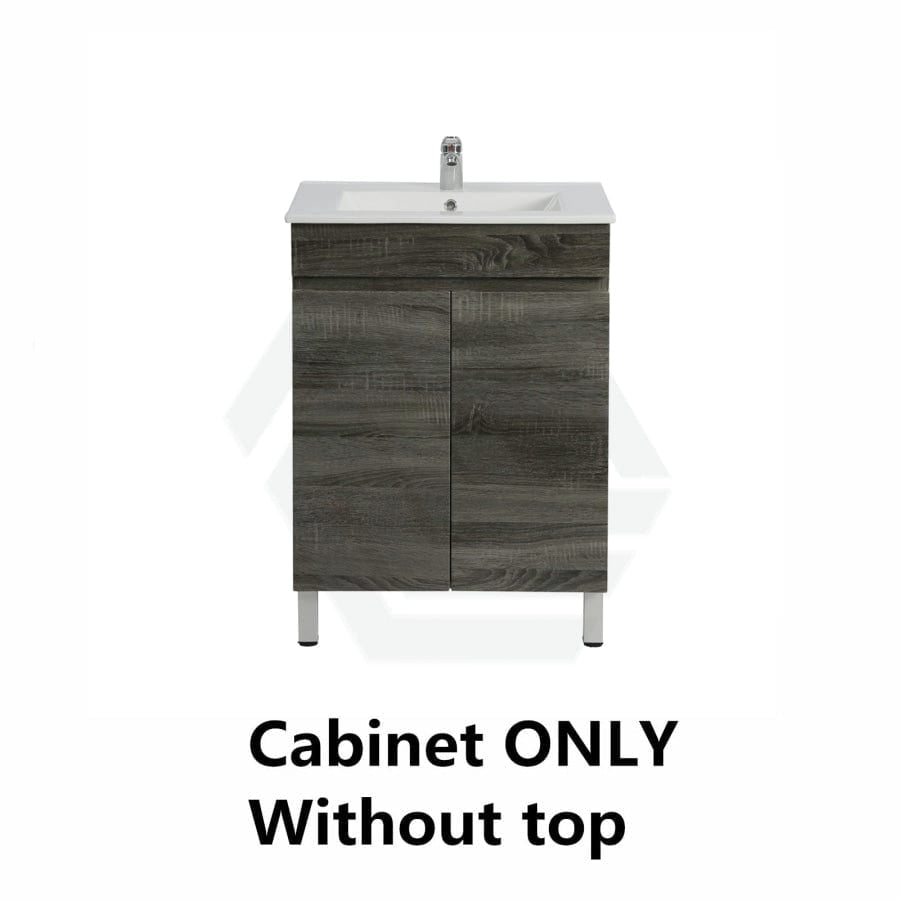 600-1500Mm Berge Freestanding Vanity With Legs Dark Grey Wood Grain Pvc Filmed Cabinet Only &