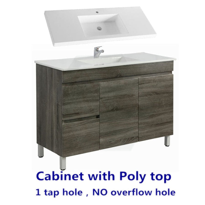 600-1500Mm Berge Freestanding Vanity With Legs Dark Grey Wood Grain Pvc Filmed Cabinet Only &