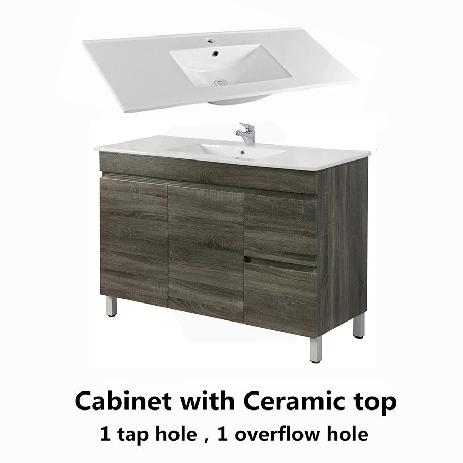 600-1500Mm Berge Freestanding Vanity With Legs Dark Grey Wood Grain Pvc Filmed Cabinet Only &