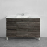 600-1500Mm Berge Freestanding Vanity With Legs Dark Grey Wood Grain Pvc Filmed Cabinet Only &