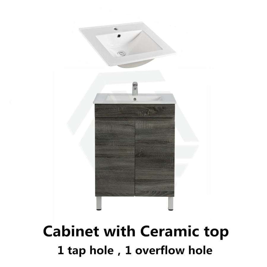 600-1500Mm Berge Freestanding Vanity With Legs Dark Grey Wood Grain Pvc Filmed Cabinet Only &