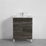 600-1500Mm Berge Freestanding Vanity With Legs Dark Grey Wood Grain Pvc Filmed Cabinet Only &