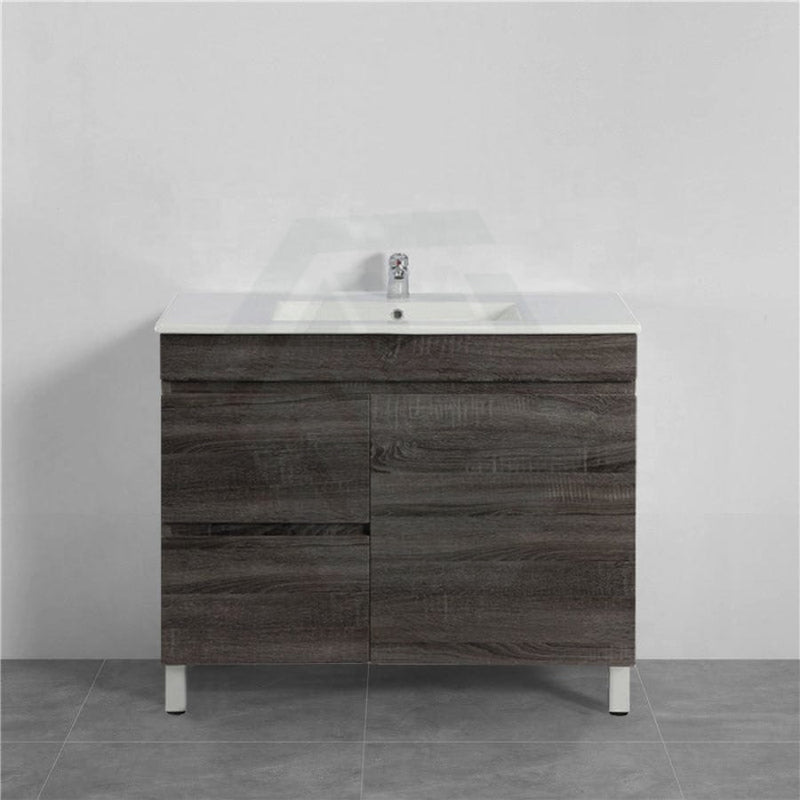 600-1500Mm Berge Freestanding Vanity With Legs Dark Grey Wood Grain Pvc Filmed Cabinet Only &