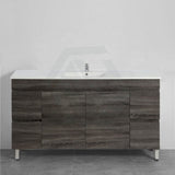 600-1500Mm Berge Freestanding Vanity With Legs Dark Grey Wood Grain Pvc Filmed Cabinet Only &