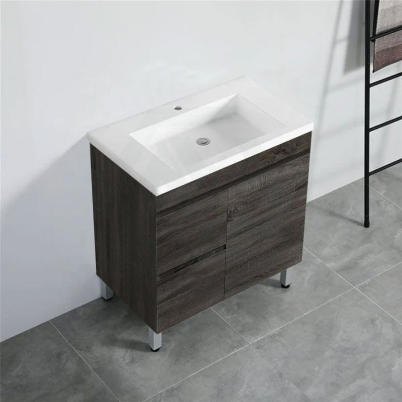 600-1500Mm Berge Freestanding Vanity With Legs Dark Grey Wood Grain Pvc Filmed Cabinet Only &