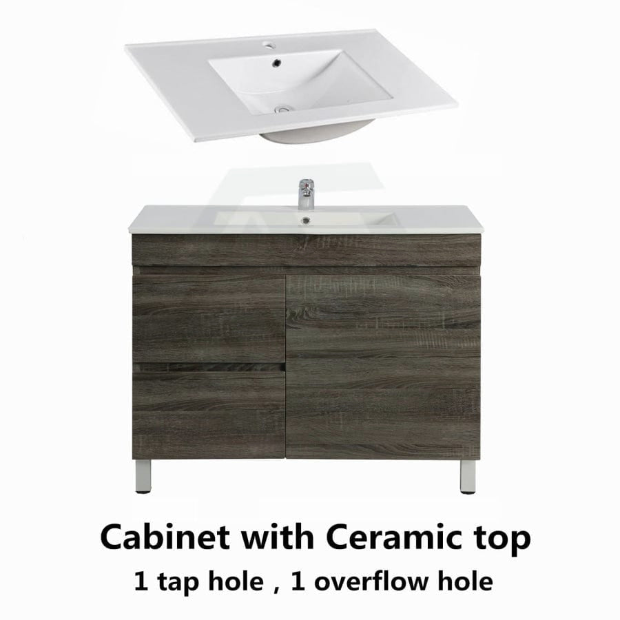 600-1500Mm Berge Freestanding Vanity With Legs Dark Grey Wood Grain Pvc Filmed Cabinet Only &