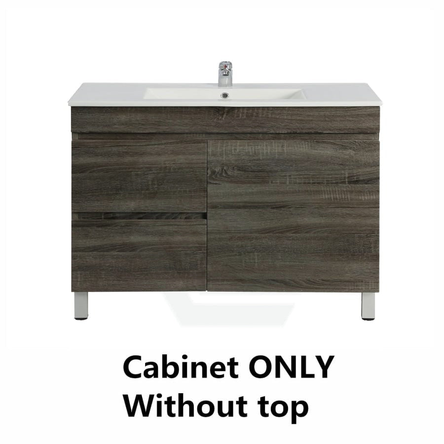 600-1500Mm Berge Freestanding Vanity With Legs Dark Grey Wood Grain Pvc Filmed Cabinet Only &