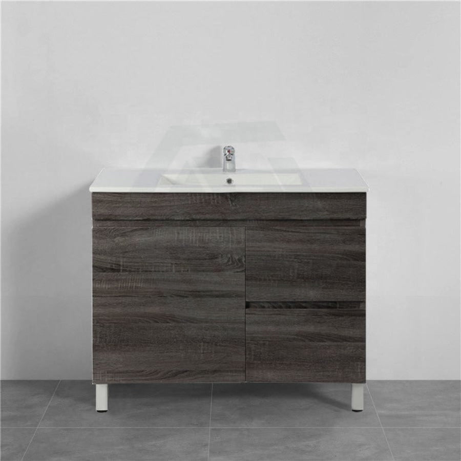 600-1500Mm Berge Freestanding Vanity With Legs Dark Grey Wood Grain Pvc Filmed Cabinet Only &