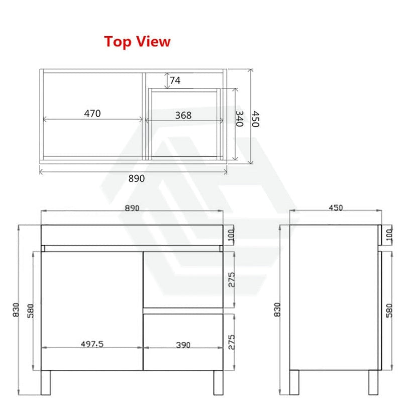 600-1500Mm Berge Freestanding Vanity With Legs Dark Grey Wood Grain Pvc Filmed Cabinet Only &